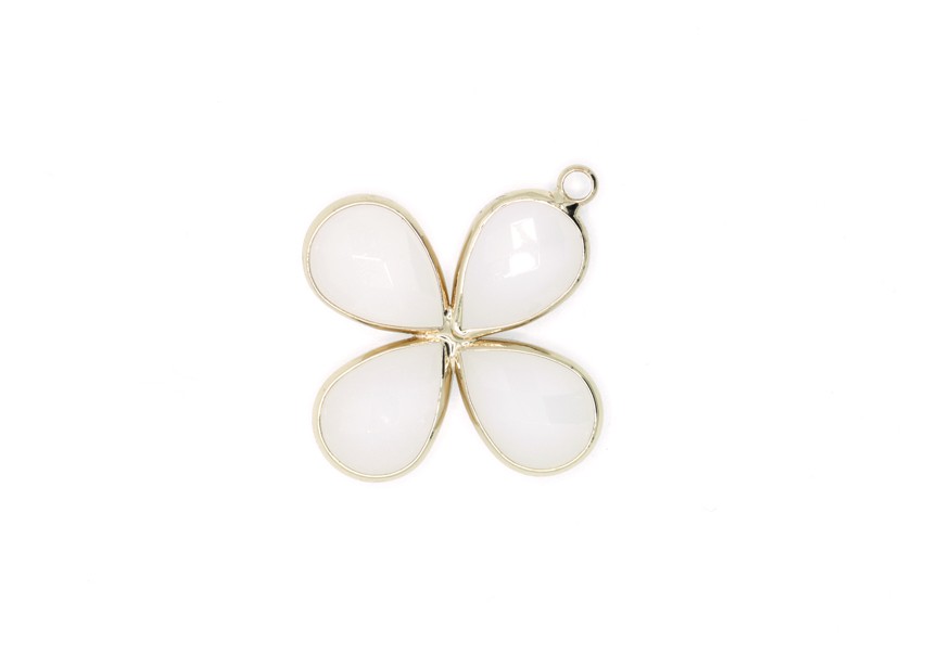 Pendant glass faceted flower 34x30 opal white/Gold